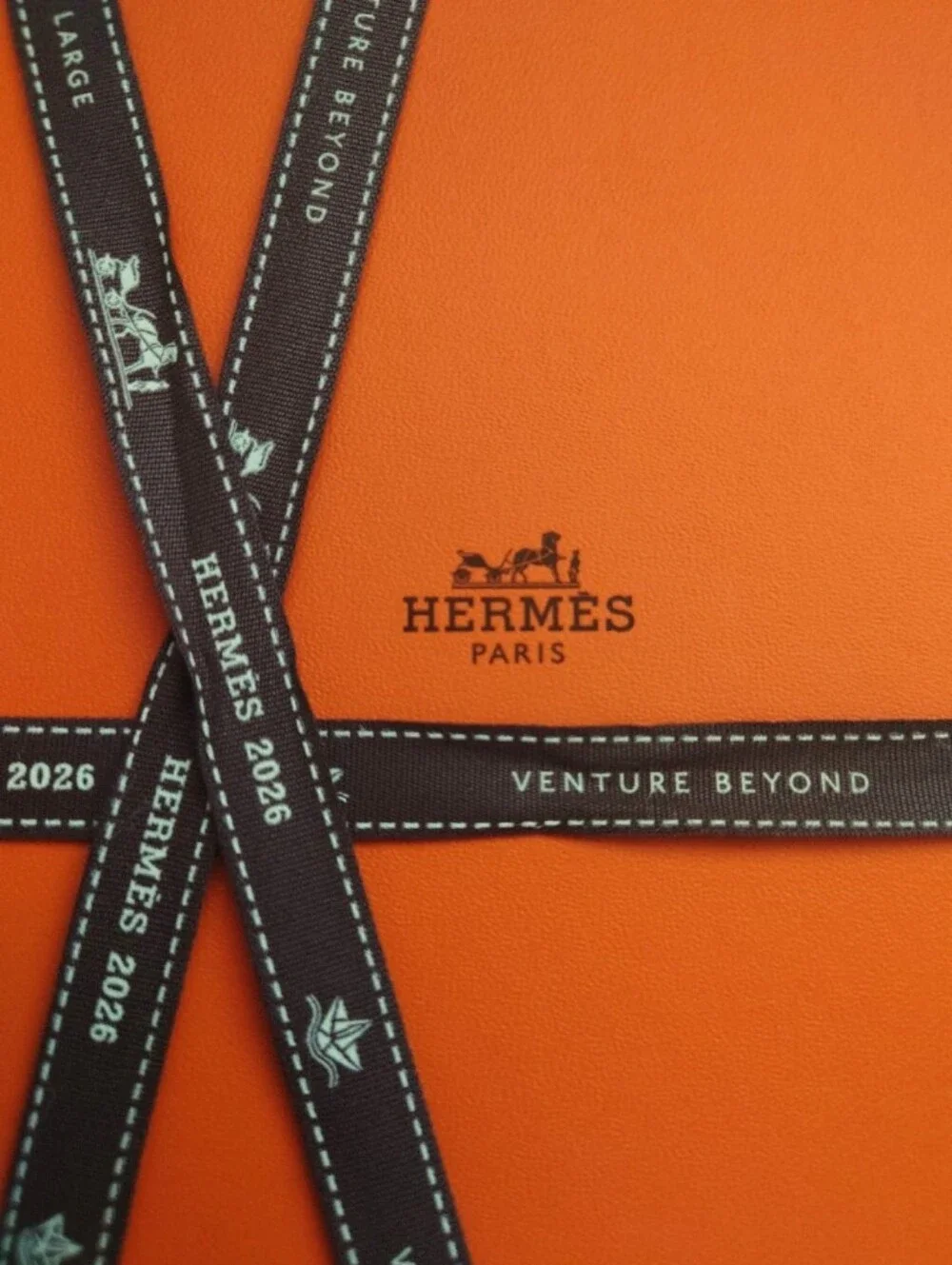 HERMES Authentic Orange Square Scarf Gift Box with Brown Ribbon New